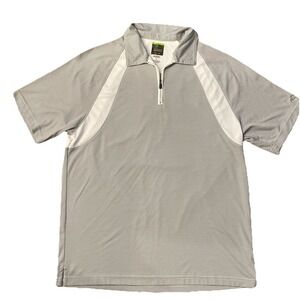 Greg Norman Men's Golf Polo Large Grey White Striped Shark Tasso Elba Play-Dry